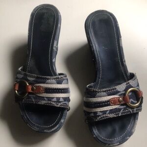 Coach Ellice Signature Denim Leather Wedge Slide Sandals 6B
